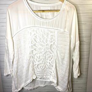 Anthropologie Meadow Rue L Large Blouse White Embroidered Top